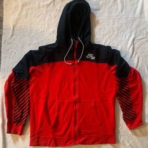 Nike Air Swoosh Hoodie Mens Obsidian Red/black Full Zip Hoody Size Large